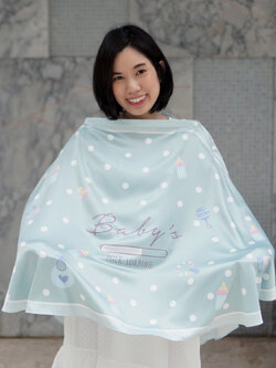 ผ้าคลุมให้นม (รุ่นมีกระดุม ถอดโครงได้) พร้อมส่ง ลาย Polka Dot - Milk - Green