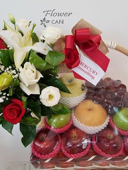 Fresh Fruit Basket With Flowers