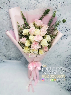 ช่อดอกไม้ชมพู ขาว ร้านดอกไม้ศาลายา นครปฐม