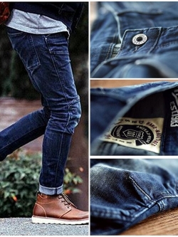 001065 กางเกงยีนส์ Maden tooling Japanese retro wash old jeans Denim Slim feet Size 28-34