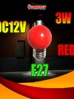 LED กลม 3W 12V แบบลูกปิงปอง ขั้ว E27 สำหรับไฟ DC Chip SMD สีแดง