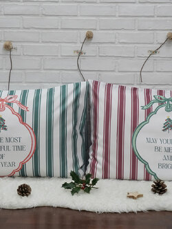 ปลอกหมอนคู่แบบพิมพ์สีเต็มใบ พร้อมส่ง ลาย X'mas - Green/Red