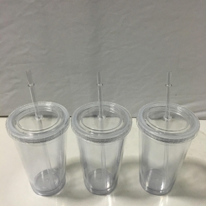 แก้ว 2 ชั้น พลาสติก มีฝา มีหลอด
