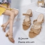รองเท้าส้นตันหน้าสานแต่งสายคาด (สีกากี)