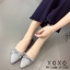 รองเท้าส้นแบนทรงวีแต่งโบว์คาด (สีชมพู)