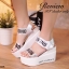 พร้อมส่ง : รองเท้าส้นเตารีดสกีนลาย (สีเงิน)