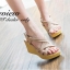 พร้อมส่ง : รองเท้าส้นเตารีดหน้าสาน (สีครีม)