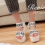 พร้อมส่ง : รองเท้าส้นเตารีดสกีนลาย (สีขาว)