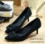 พร้อมส่ง : รองเท้าส้นสูงหนังกำมะหยี่ (สีเทา)