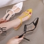 รองเท้าส้นเข็มหน้าสานT-Strap (สีดำ)