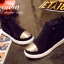 พร้อมส่ง : รองเท้าผ้าใบหุ้มข้อแต่งคริสตัลสไตล์เกาหลี (สีดำ)