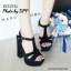 พร้อมส่ง : รองเท้าส้นตึกกำมะหยี่ (สีดำ)