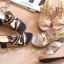 พร้อมส่ง : รองเท้าส้นเตารีดสายคาดทอง (สีเทา)