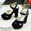 พร้อมส่ง : รองเท้าส้นสูงกำมะหยี่ (สีดำ)