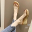 รองเท้าลำลองเสริมส้นแต่งสายไขว้ใส (สีครีม)