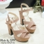 พร้อมส่ง : รองเท้าส้นสูงกำมะหยี่ (สีครีม)