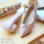 รองเท้าคัทชูส้นเตี้ยติดโบว์ (สีชมพู)