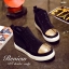 พร้อมส่ง : รองเท้าผ้าใบหุ้มข้อแต่งคริสตัลสไตล์เกาหลี (สีดำ)