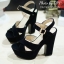 พร้อมส่ง : รองเท้าส้นสูงกำมะหยี่ (สีดำ)